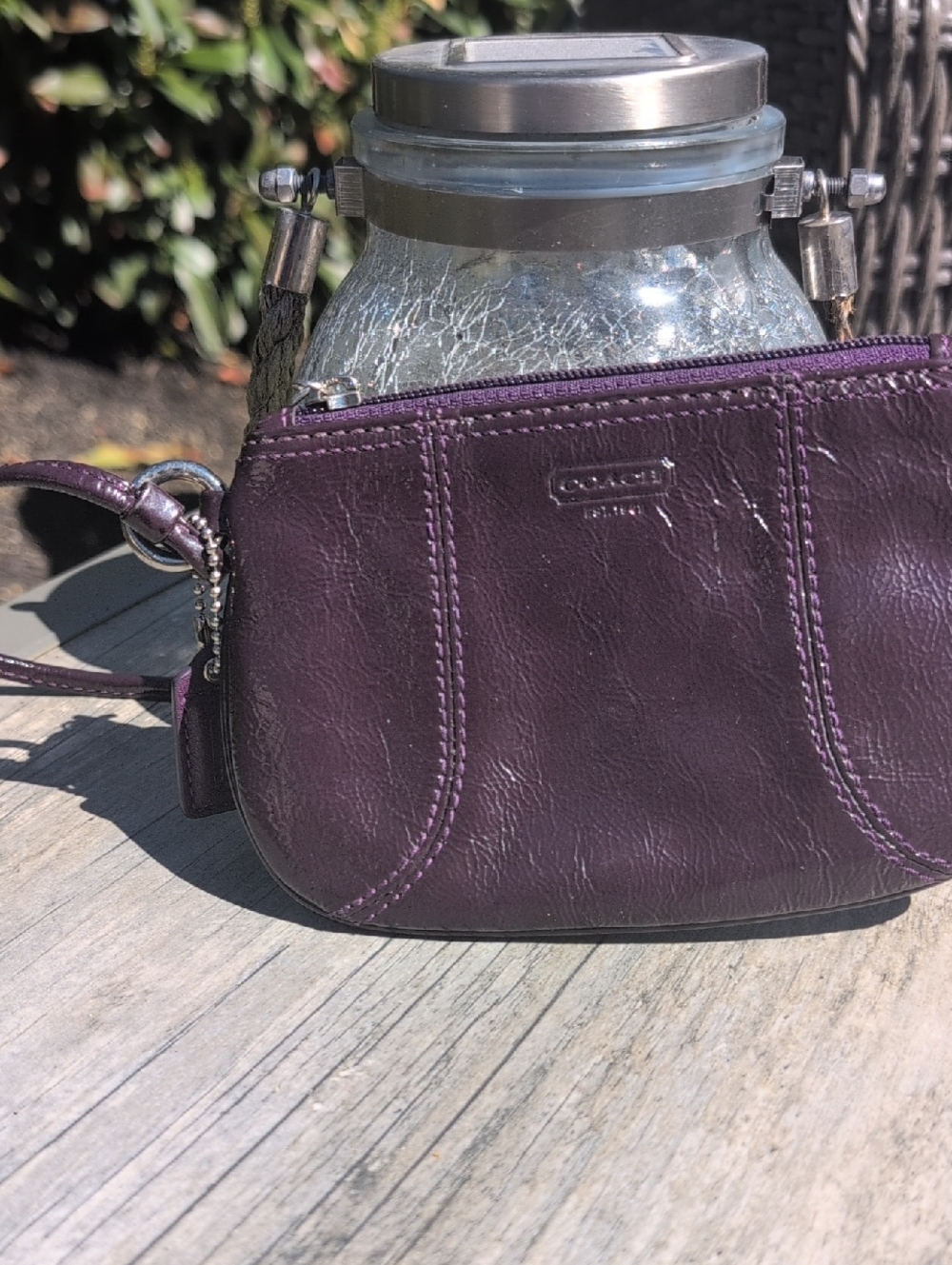 Coach Purple Patent Wristlet. Silver Hardware